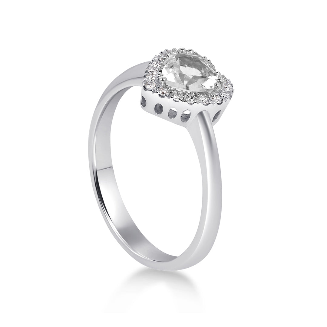 Anello in Oro bianco 18kt con Diamanti accresciuti taglio cuore e taglio brillante
