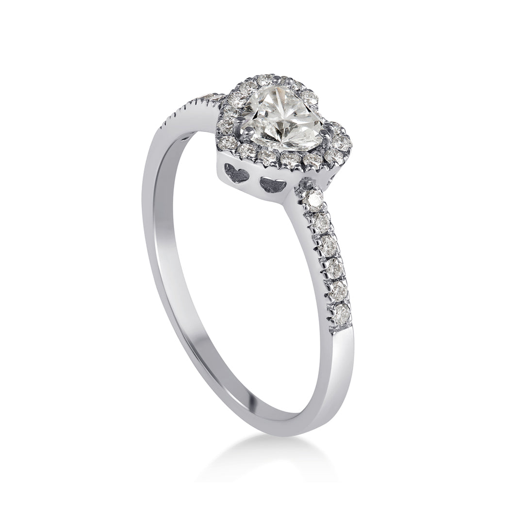 Anello in Oro bianco 18kt con Diamanti accresciuti taglio cuore e taglio brillante