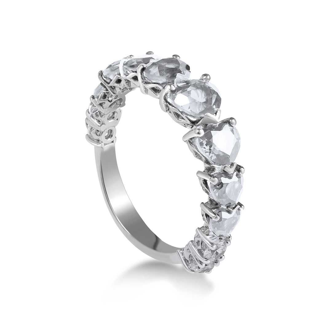 Anello in Oro bianco 18kt con Diamanti accresciuti taglio cuore e taglio brillante