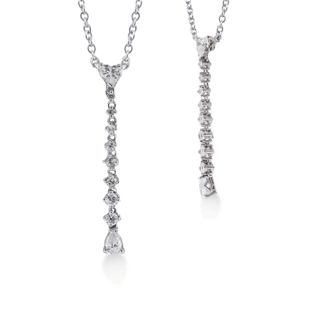 Collana in Oro bianco 18kt con Diamanti accresciuti taglio cuore, taglio goccia e taglio brillante